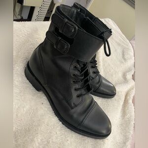 ALDO Boots Mens Size 9.5 Black Leather Combat Lace Up Ankle Side Zip Casual